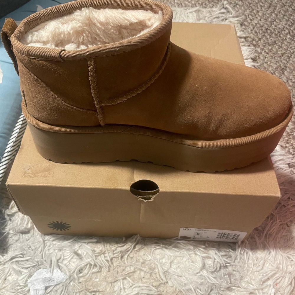 Cozy Tan Suede UGG Platform Boots - Picture 10 of 13